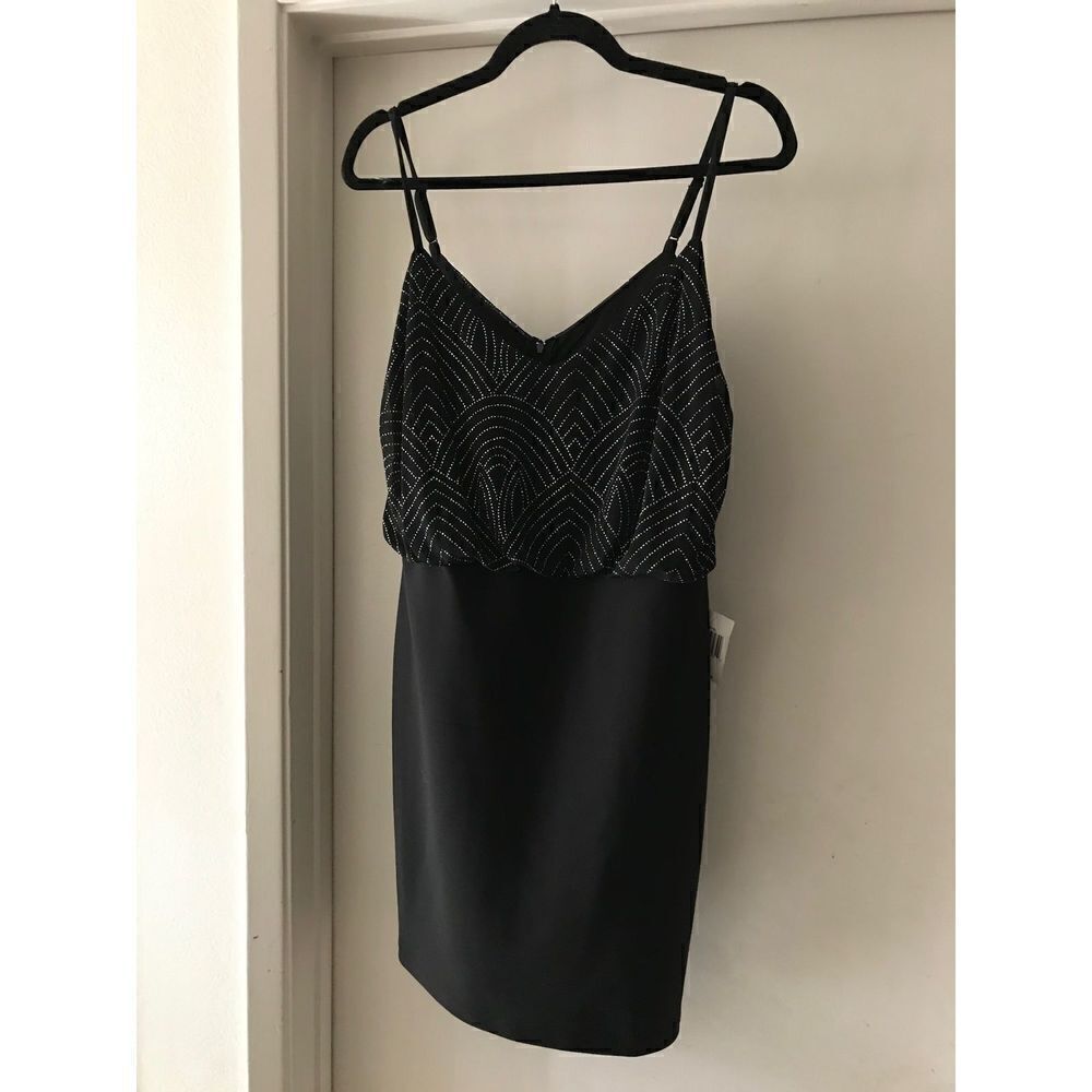 NWT~Teeze Me Black & Silver Glitter Blouson Top Strappy Mini Dress Jr Size 11/12